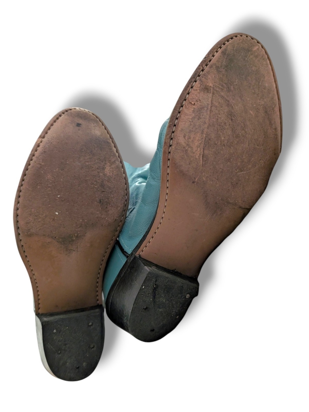 Vintage Old West Turquoise Leather Women's Heeled Cowboy Boots, Size 050 (5.5) - Picture 5 of 13